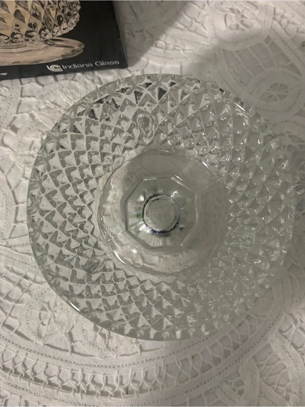 Vintage Indiana Glass Diamond Point Fairy Lamp Clear Base w Original Box